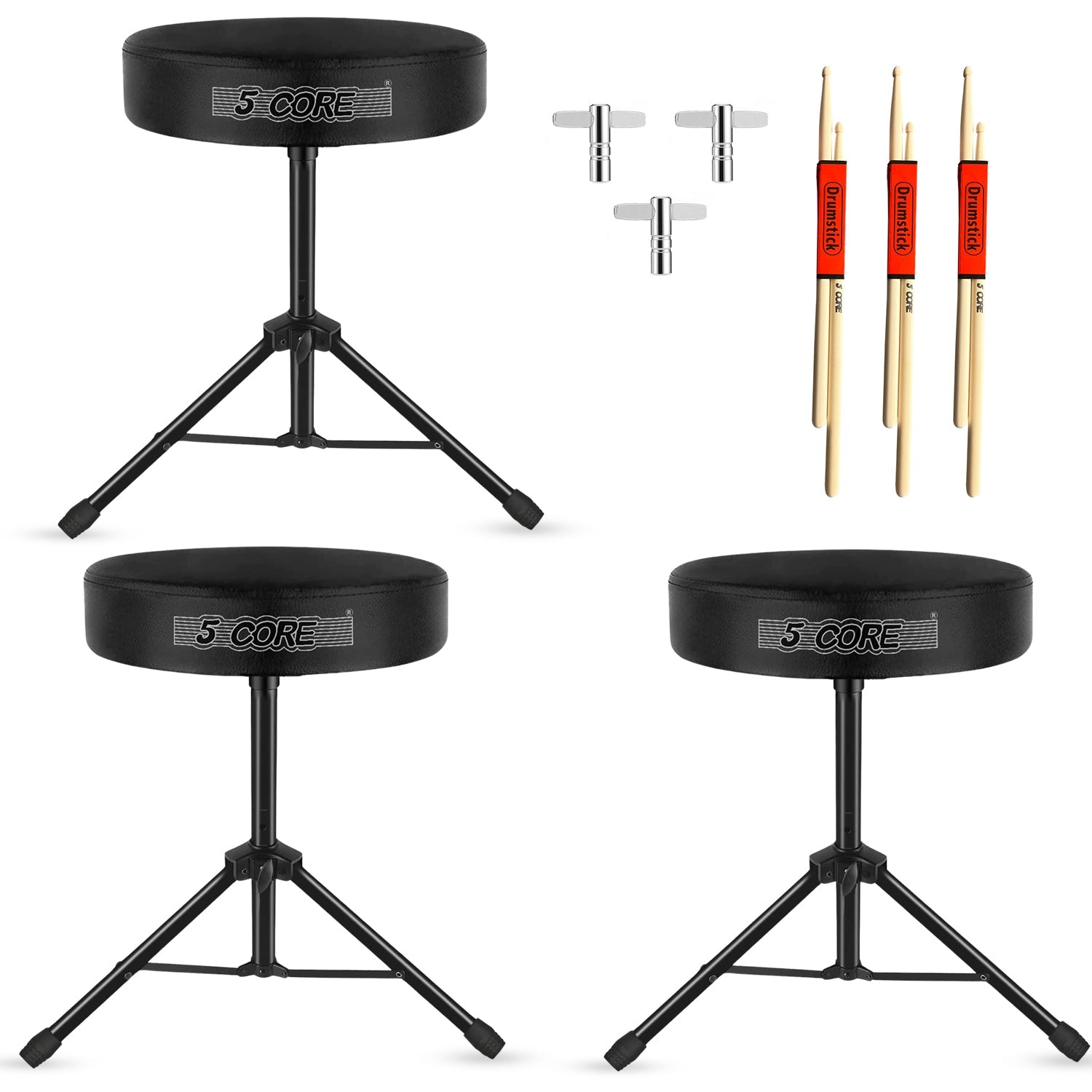 5Core Drum Throne Adjustable Guitar Stool Padded Drummer Seat for Adults & Kids